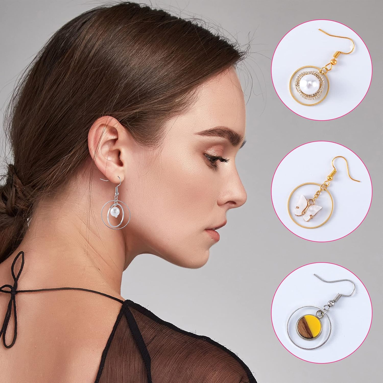 PAGOW 96Pcs Beading Hoops for Jewelry Making, Hypoallergenic Teardrop Square Round Triangular Earrings Beading Hoop Bulk for DIY Crafts Accessories Supplies (Silver + Gold)