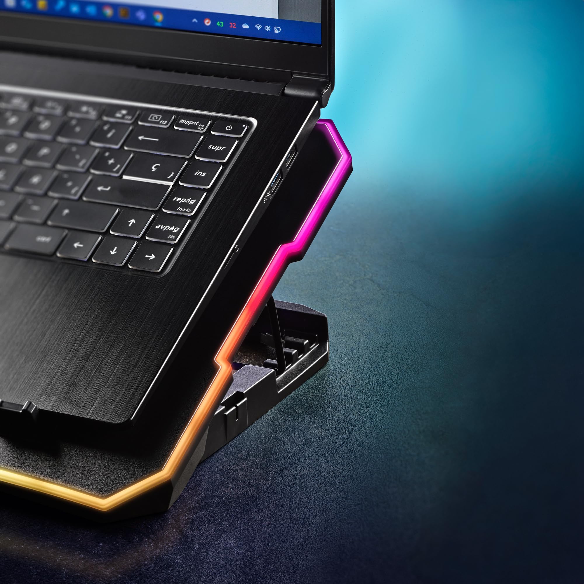 NGS Hero Stand - Base di raffreddamento per laptop, 6 ventole silenziose, RGB, LCD, regolabile, USB, 2400 RPM