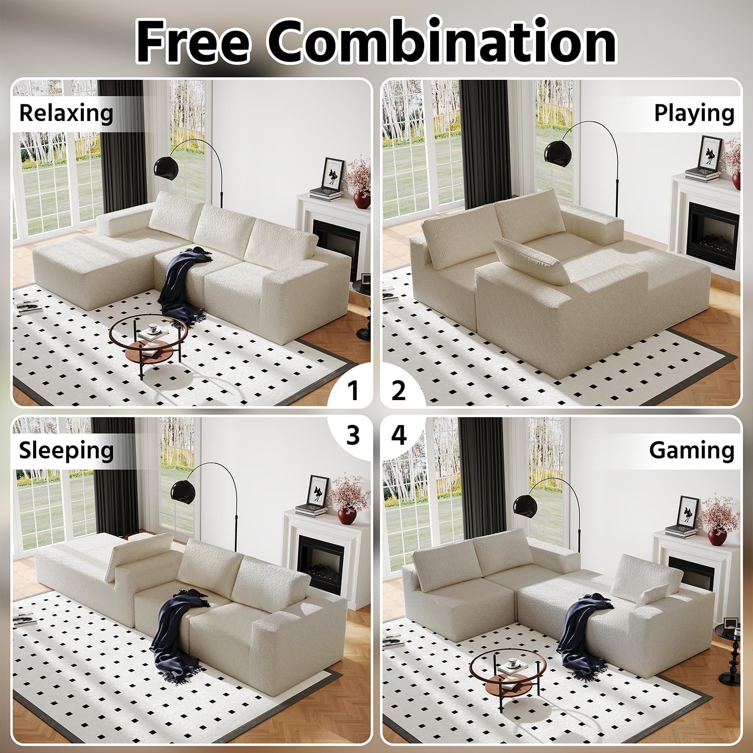 Sofá modular Cloud de 108 pulgadas con diván en forma de L, moderno sofá modular con asiento profundo, sofás de tela de punto ultra suave para sala de estar, no requiere montaje, diván orientado a la 4