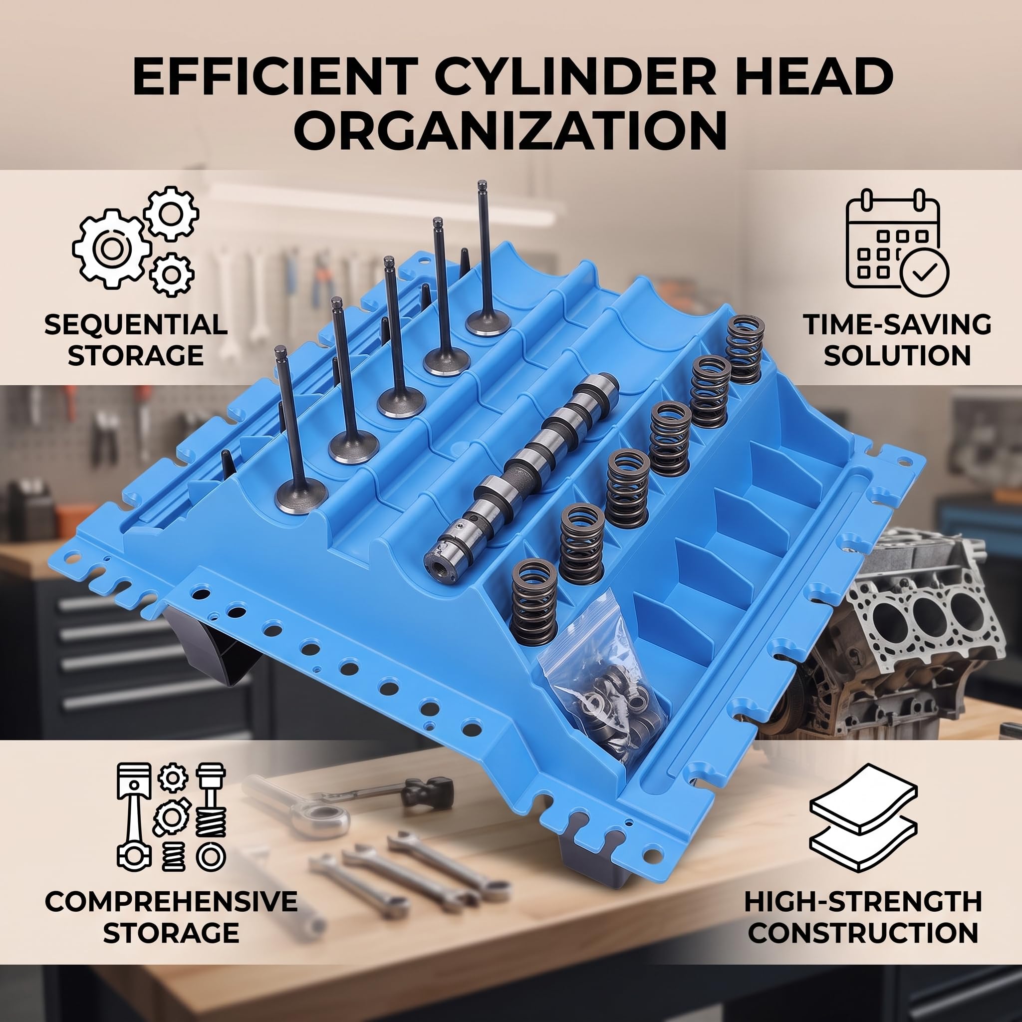 Alomejor Organizer per Testate Motore, Strumento per Valvole in Nylon e Supporto per Riporre Componenti e Parti del Motore per Meccanici Automobilistici