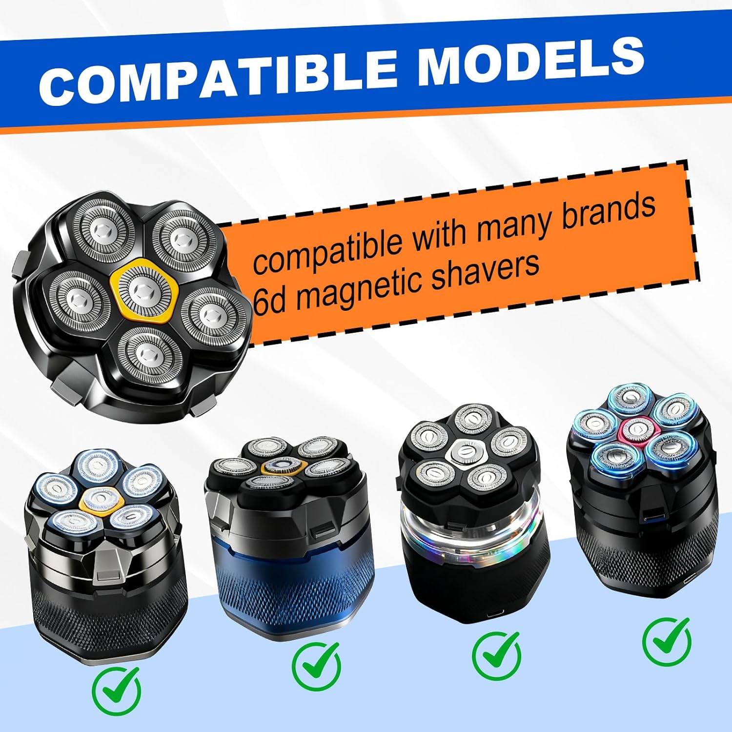 Magnetic 6 Blades Head Shaver Replacement Heads for Many 6D Magnetic Electric Razor,Magnetic 6D Blade Head Compatible with Head Shavers for Bald Men. (1pack) - Image 5