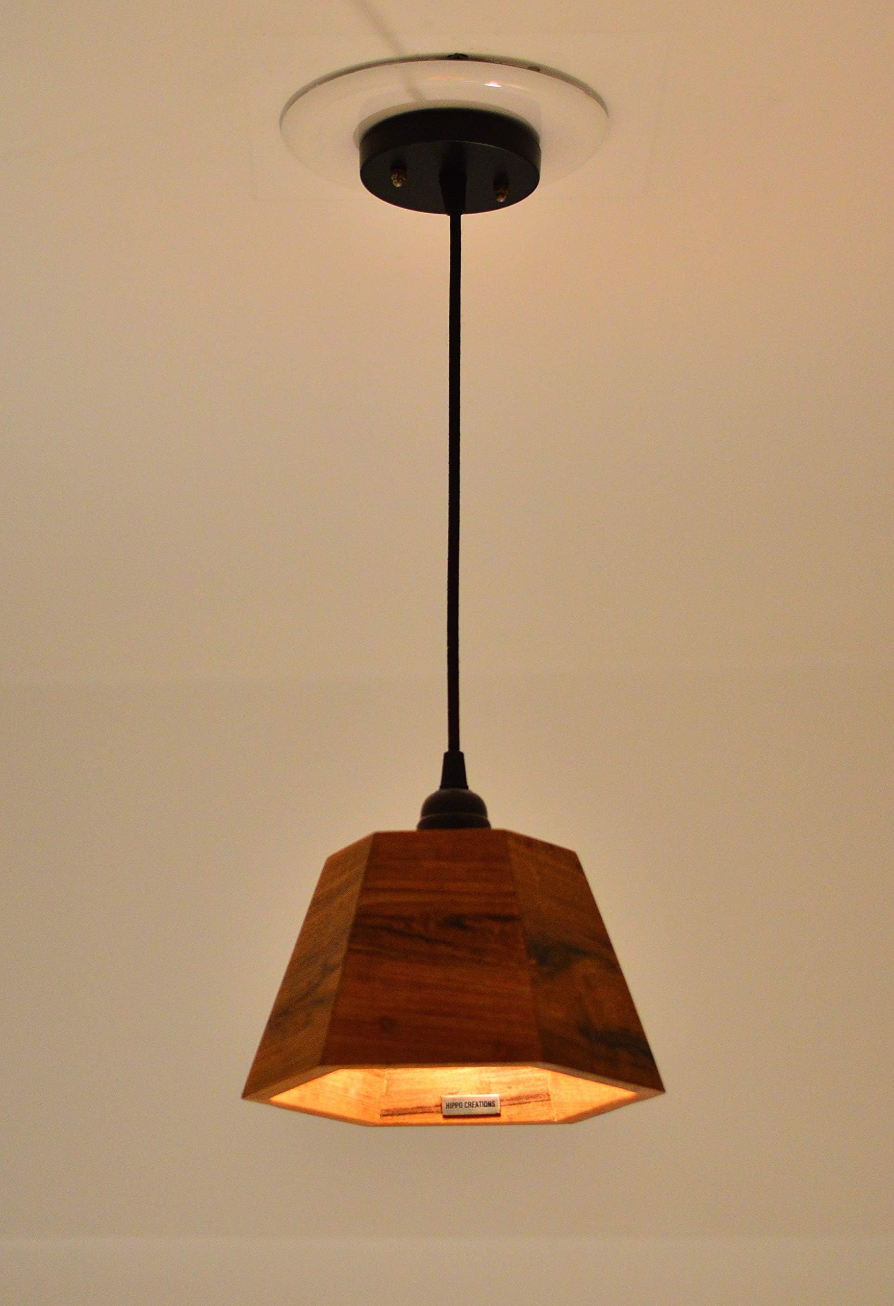 Hippo Creations Natural Teak Wood Hanging Ceiling Lamp