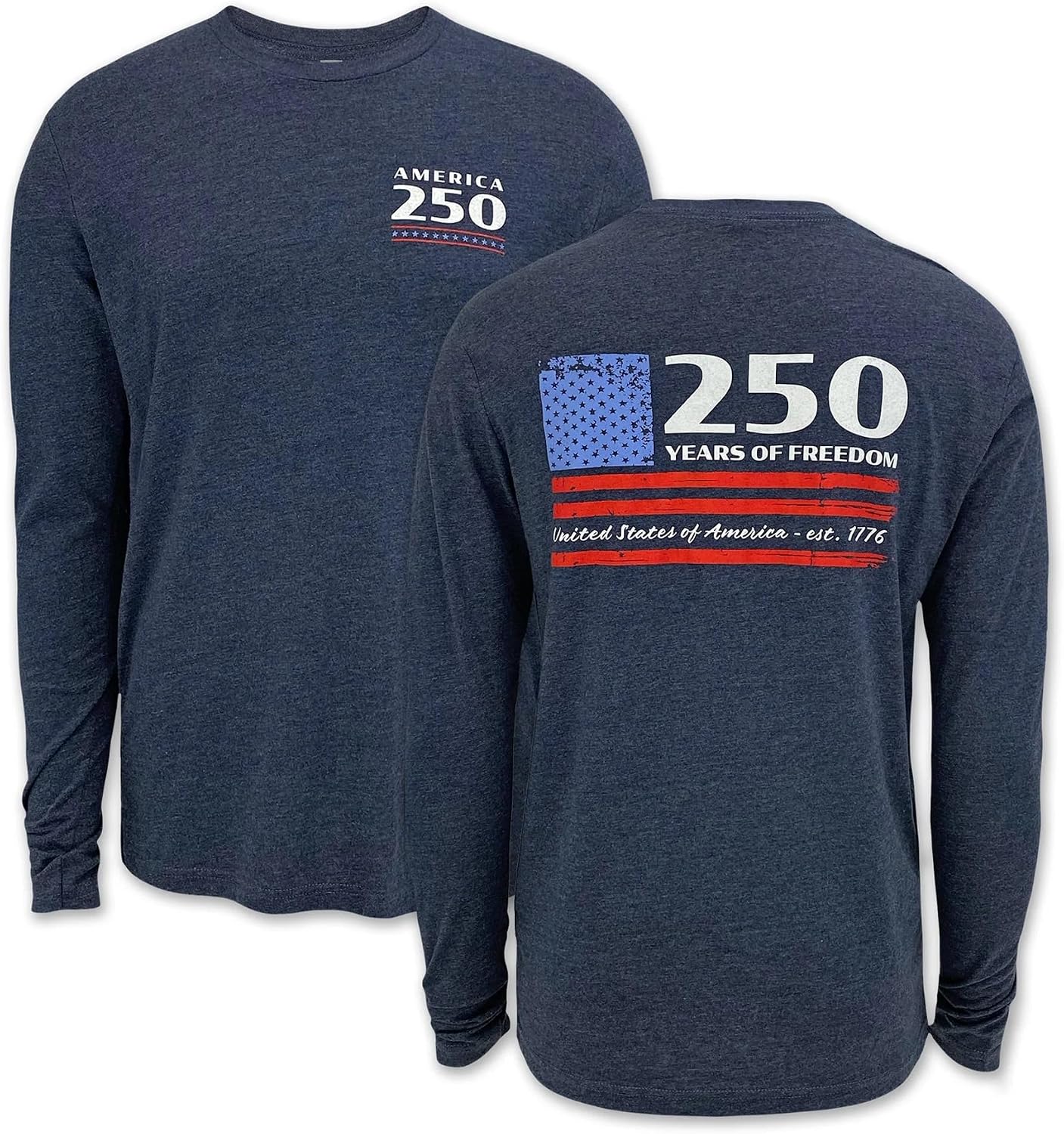 Armed Forces Gear America 250 Years of Freedom Flag Long Sleeve T-Shirt (Vintage Navy)