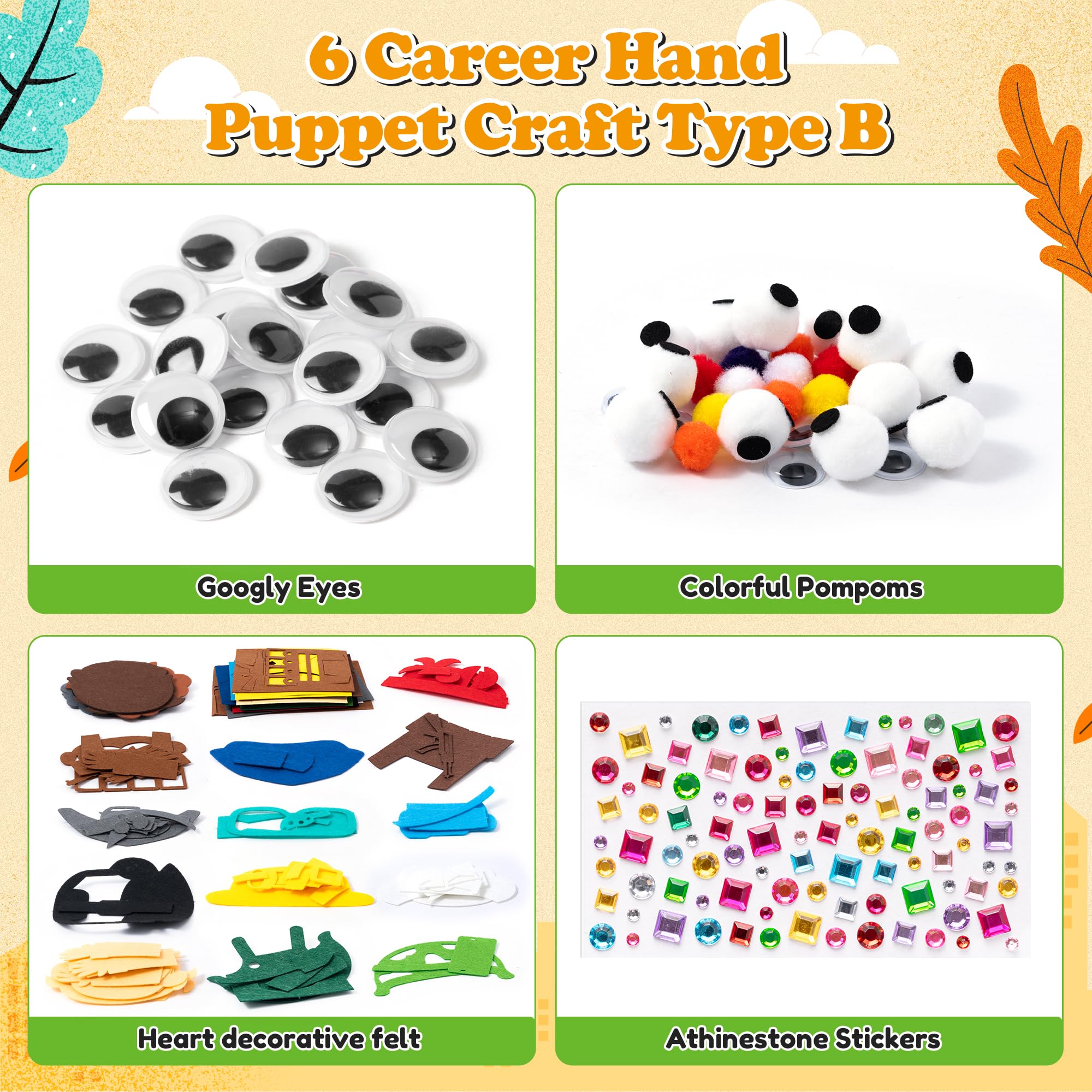 WATINC 6Pcs Hand Puppet Making Kit, Art Craft Felt Sock Puppet Toys - Image 2