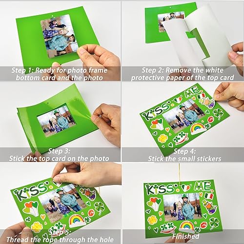 Miniatura 5 de Kepeel Paquete de 30 kits de manualidades del día de San Patricio para niños adornos de marco de fotos con 695 calcomanías regalo de fiesta del día