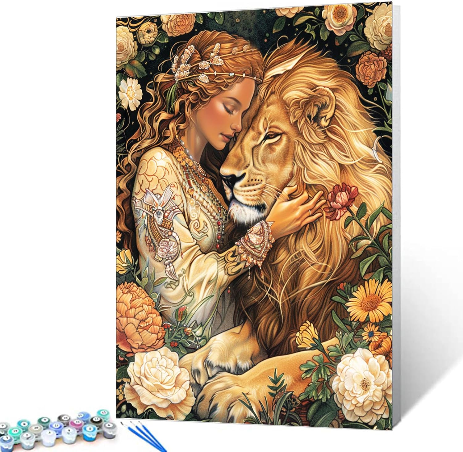 Aihonmin Women Domesticate Animals Paint by Numbers Kits with Brushes and Acrylic Pigment on Canvas Painting for Adults and Beginners,Jungle Lion Picture for Home Decor Gifts 16''x20'' (DIY Framed)
