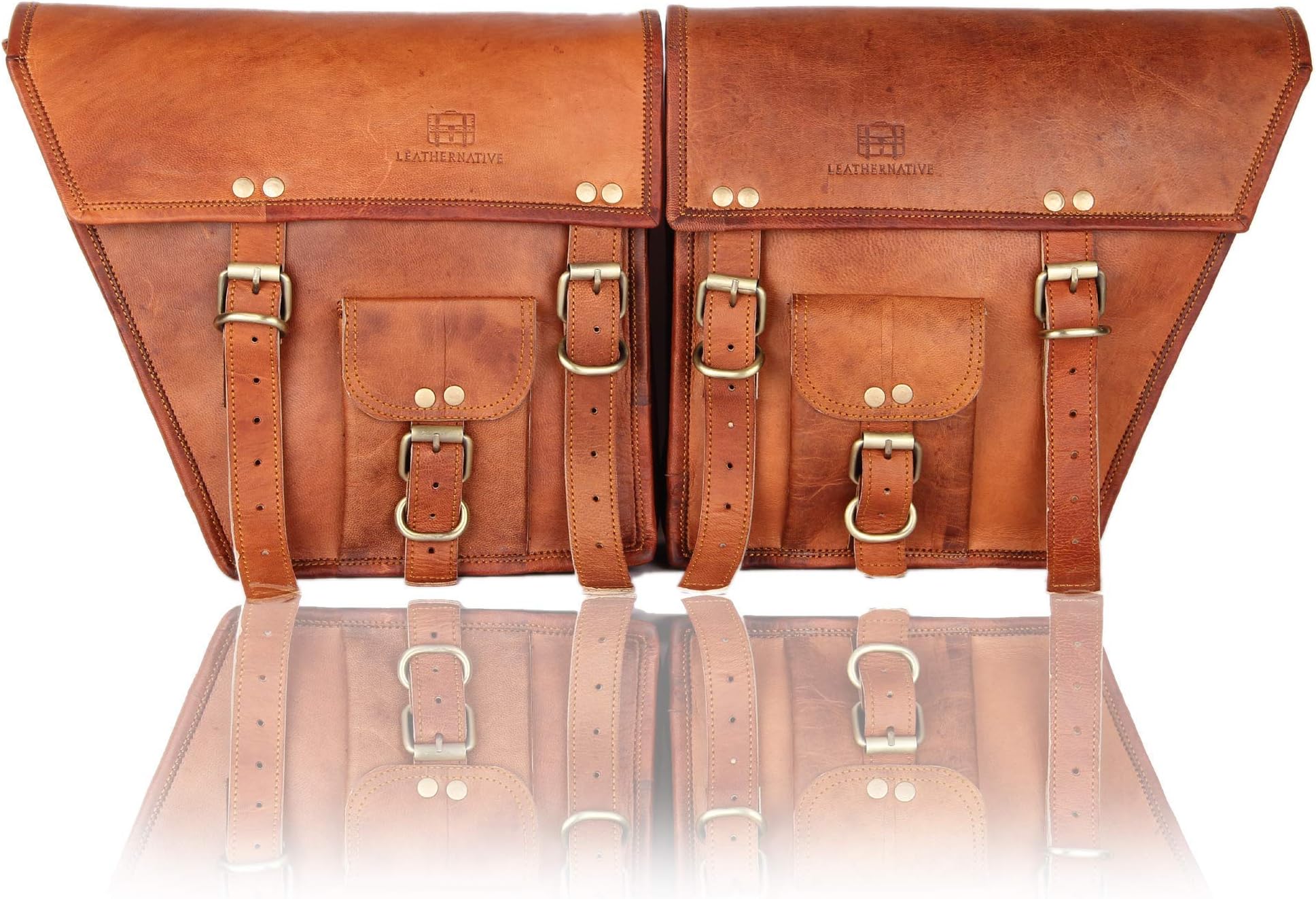 2 Brown Leather Pouch by Leather Native – Motorcycle Side Pouch for Men and Women – Waterproof Saddle Bag Panniers – Vintage and Modern Touring Bag