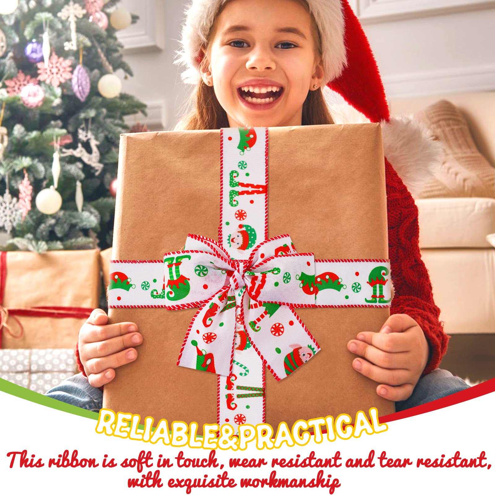 6 Roll Christmas Ribbon Set - Wired Edge Holiday Decor For Trees & Gifts