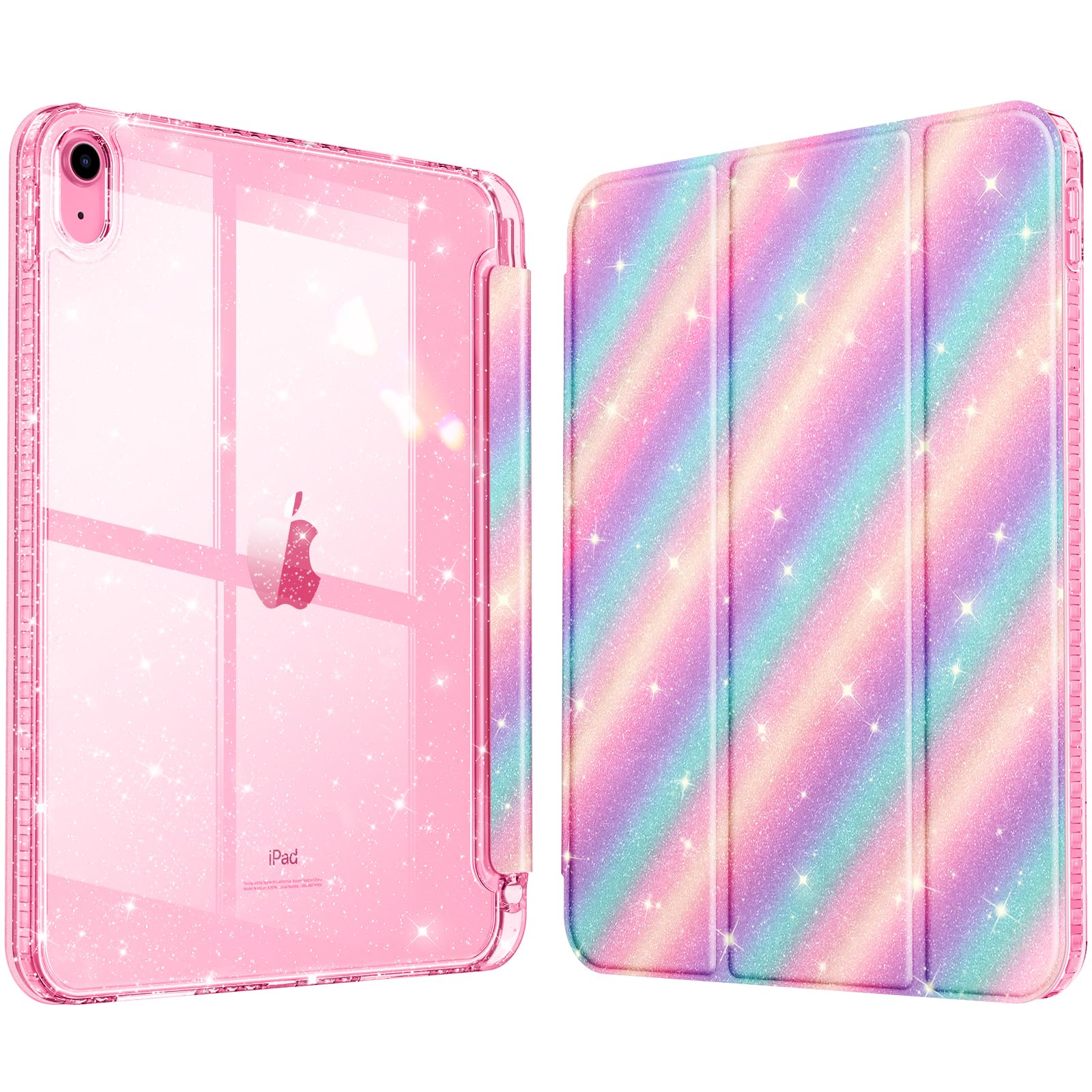 Fintie Glitzer Hülle für iPad 11./10. Generation (2025/2022 A16 Chip) mit Stifthalter - Transparente Dünne Schutzhülle, Stoßfest & Glitzer Klar Rückseite für Mädchen/Kinder‌, Süßigkeitentraum