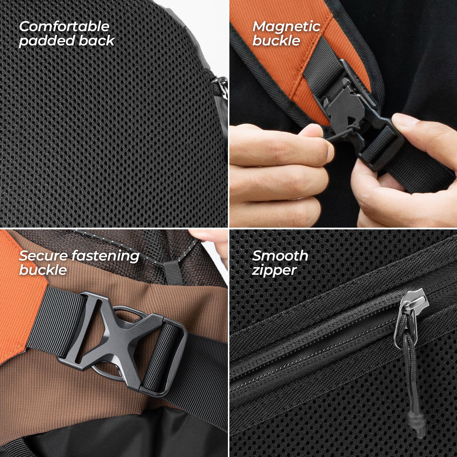 ROCKBROS Plecak Sling Duży, Plecak Sling z Zapięciem Magnetycznym, Torba Krzyżowa z Wieloma Przegrodami na Outdoor, Rower, Podróże, Wędrówki, Mężczyźni i Kobiety