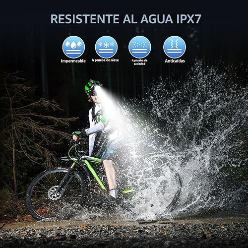 Miniatura 7 de Linterna frontal súper brillante recargable de 2000 lúmenes, 7 modos, luz frontal con zoom para frente, faros delanteros ajustables de 90 para