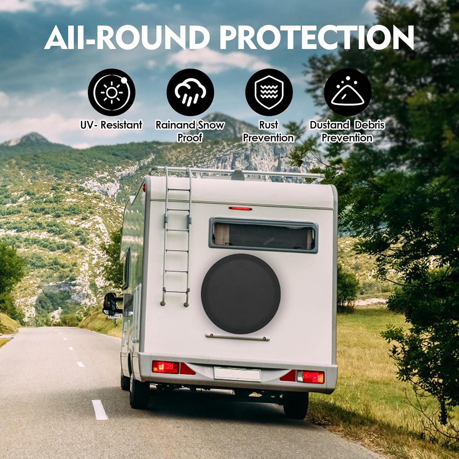 K-Musculo Spare Tire Cover, RV Spare Tire Cover, Waterproof Anti-UV Tire Cover RV Accessories for RV/Truck/Trailer/SUV. (Black 27"-29" Dia)