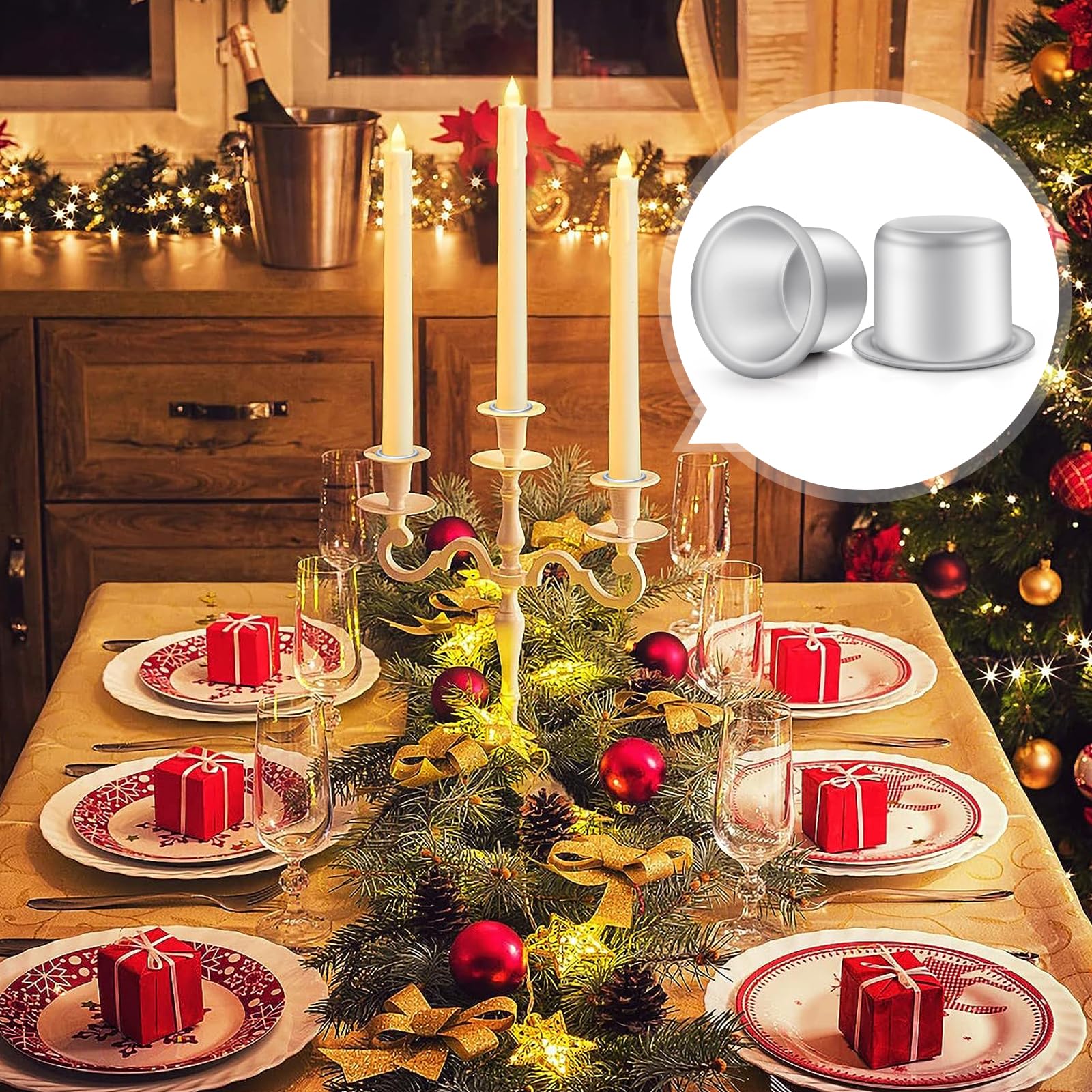 24 Pezzi Candele Portacandele in Metallo, Mini Alluminio Candelabro Decorazione Inserti per Candele, Candelabri Natalizi Inserto Portacandele per Candele da Tavola, Candele ad Albero DIY