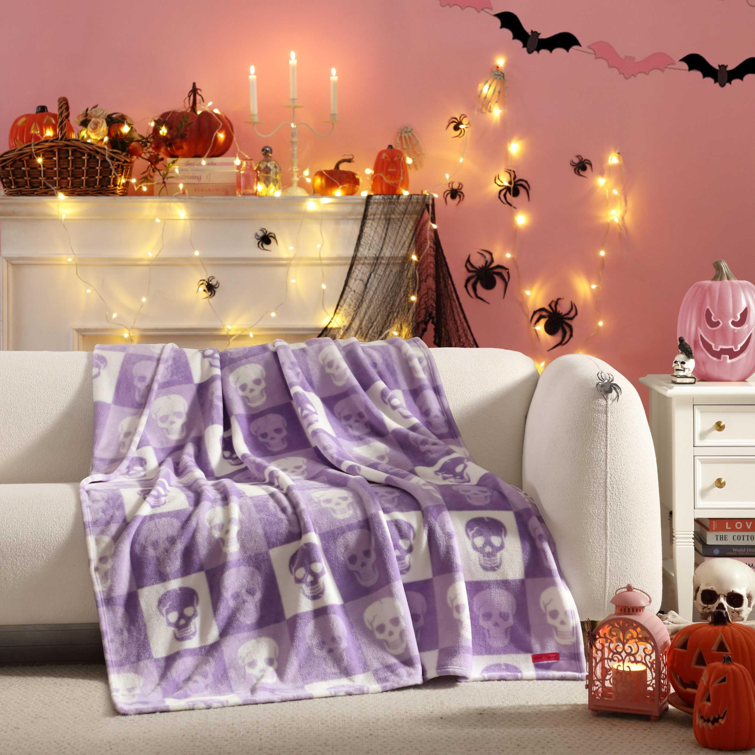 Betsey Johnson - Blanket, Buttery-Soft Throw Blanket for Couch or Bed, Boldly Plush & Oversized Bedding, Halloween Decor (Cracked Checkered Skull Purple, 50" x 70")