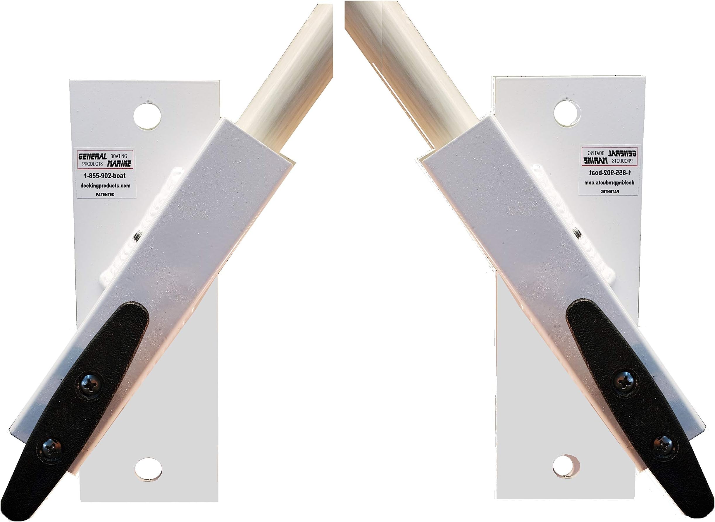 Mooring whips piling mounted additional clearance for small to large boats up to 40'. Solid 1" full length fiberglass poles 14' two 7' sections. Pole Holders powder coated aluminum.
