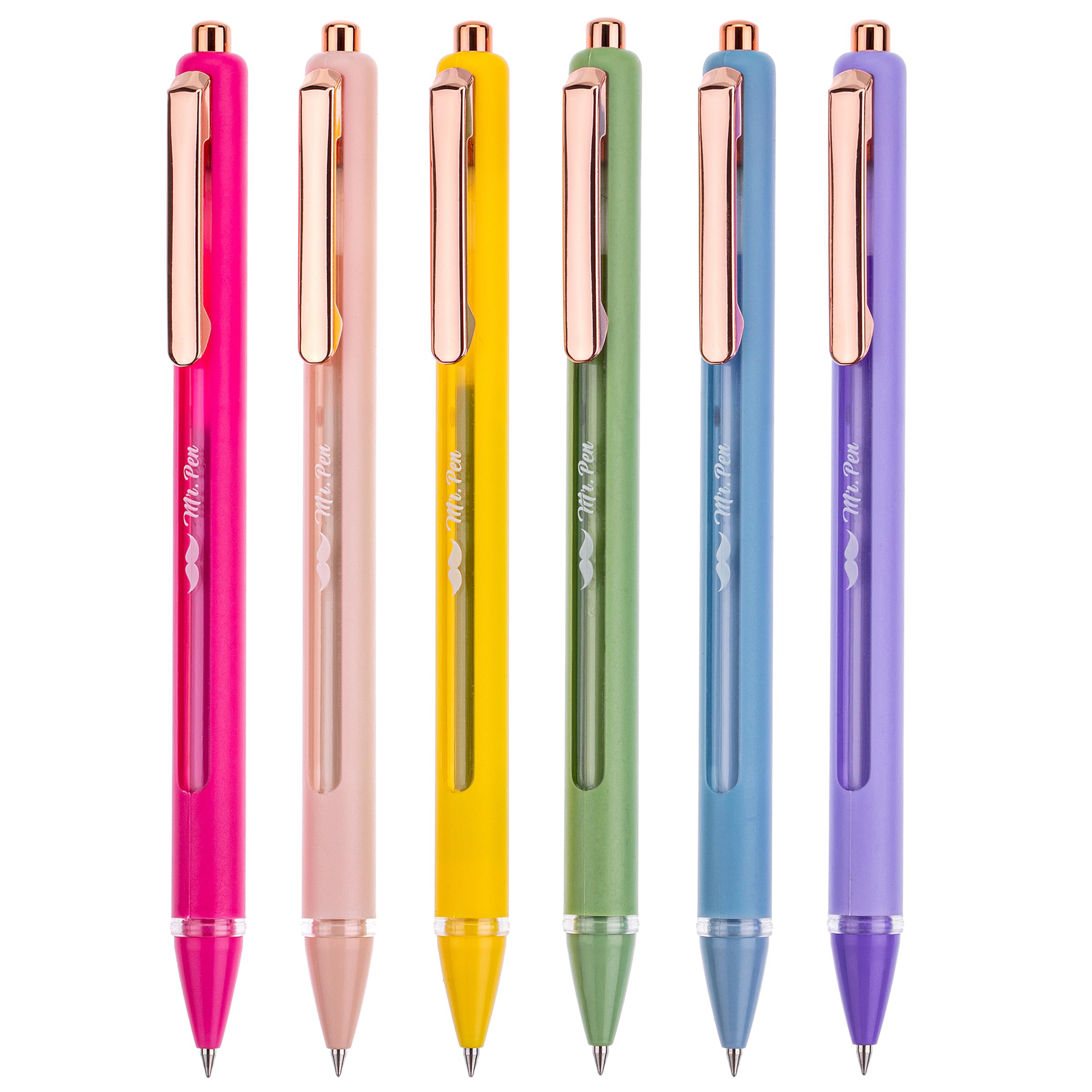 Retractable Gel Pens, 6 Pack, Black Ink Gel Pens, Vibrant Barrels, Fast Dry, Gel Pens Fine Point 0.5mm, Retractable Pens, Cute Pens, Gel Ink Pens, Aesthetic Pens for Journaling Fine Tip Pens