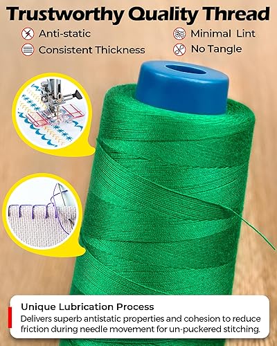 Miniatura 4 de Hilo de coser para tapicería Serger acolchado 2 carretes extra fuertes 20S3 2000yds Conos de hilo de poliéster, hilo multiusos resistente para