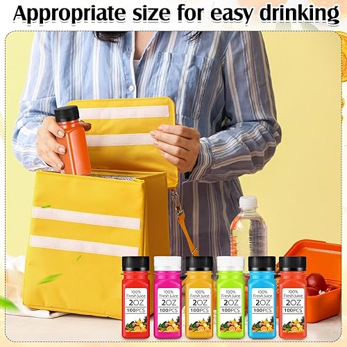 Miniatura 9 de 200 botellas pequeñas de plástico de 2 onzas para jugo, botella de jugo de jengibre con tapas, recipiente reutilizable transparente para bebidas con