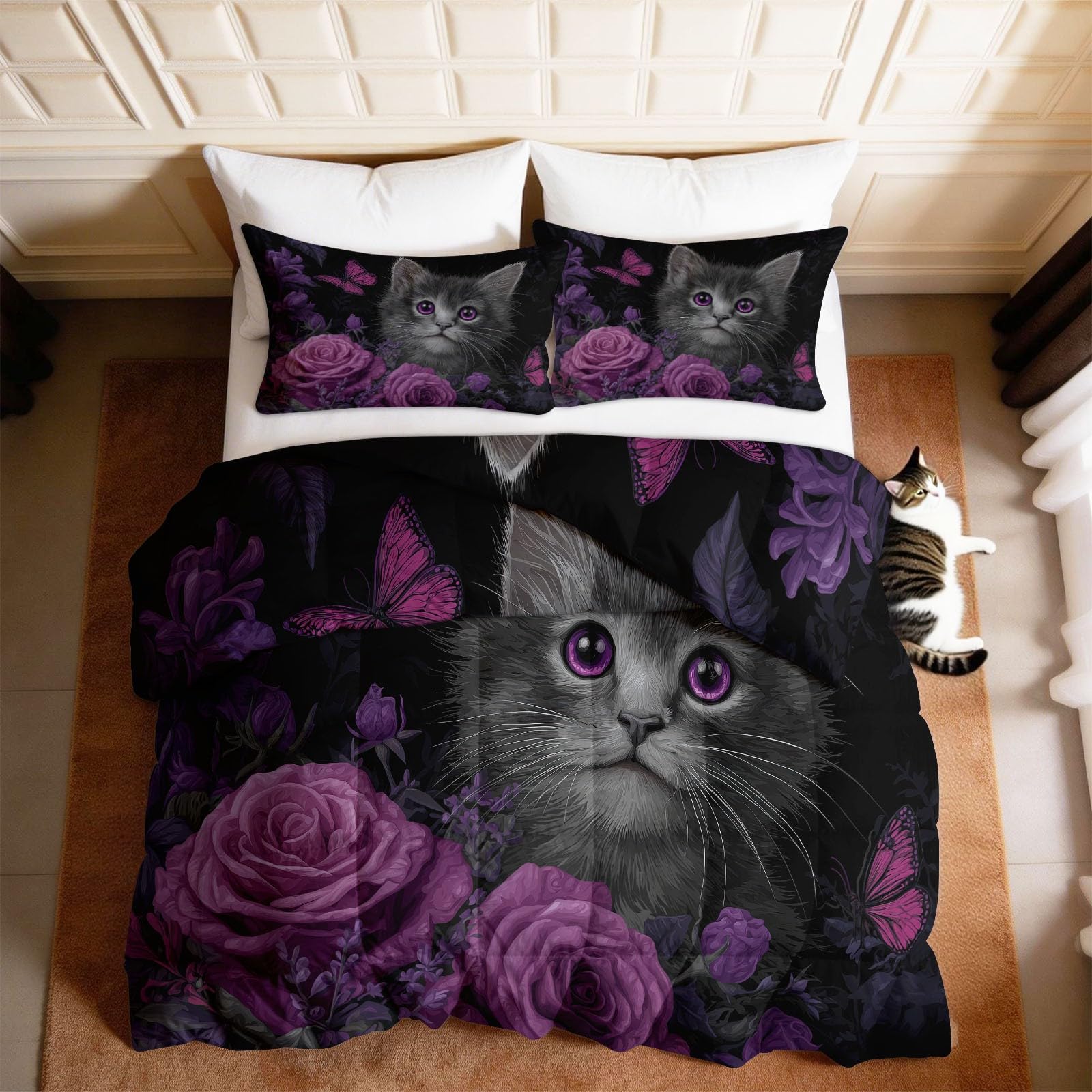 Edredón sin funda 135x200 lavanda con estampado de animales de invierno y 2 fundas de almohada