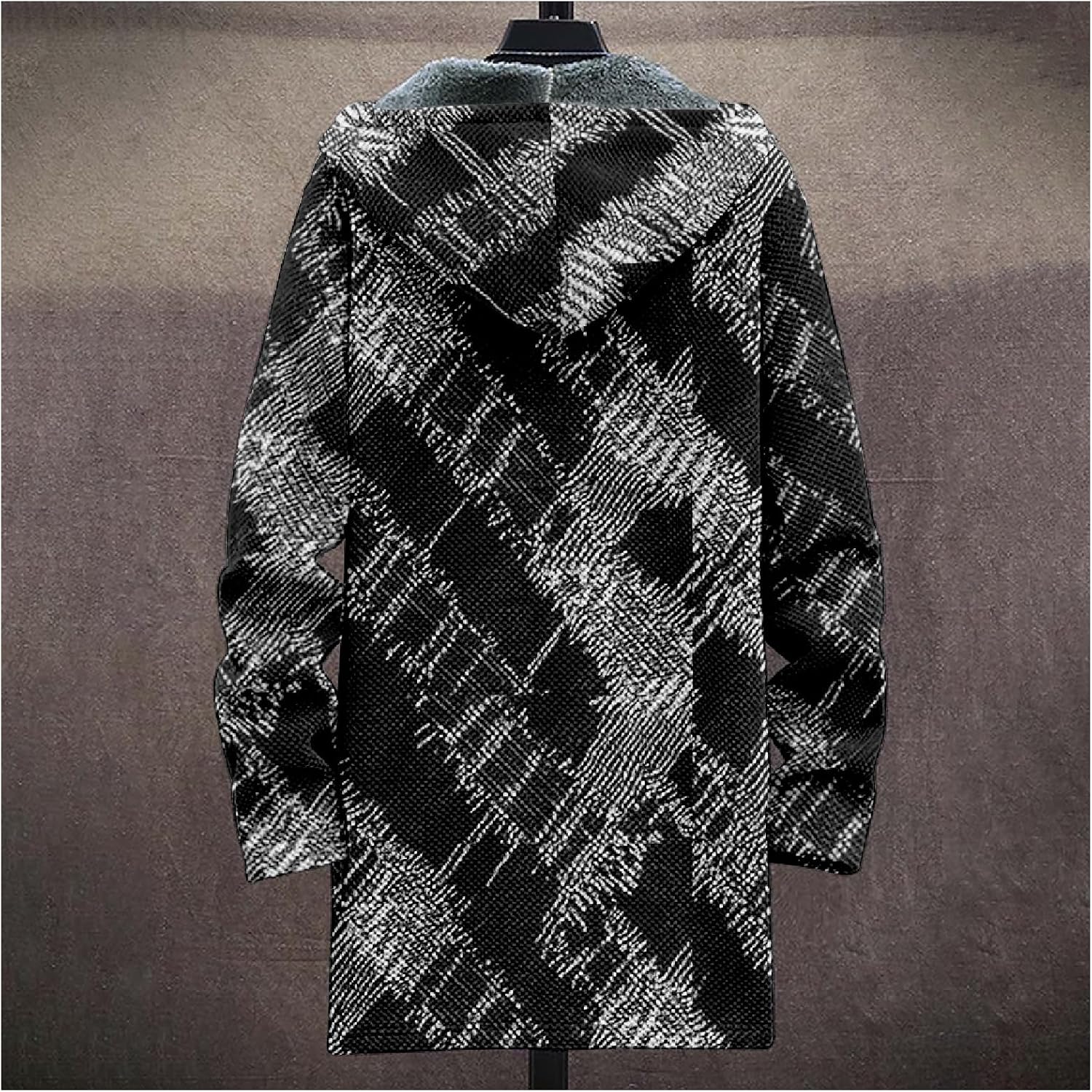 Mens Cardigan Sweater Classic Long Fleece Knitted Hoodies Zip Up with Pockets Warm Fitted Jacket for Winter