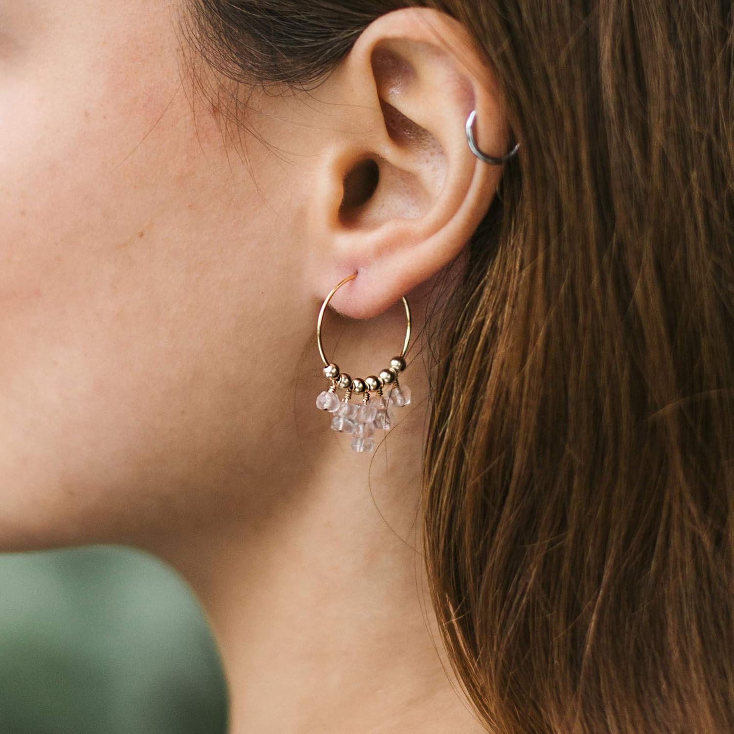 Rose Quartz Hoop Earrings in 14k Gold Fill