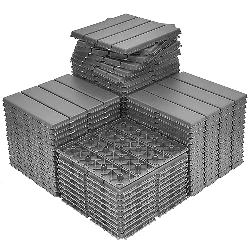 Azulejos de plástico entrelazados de 60 pies cuadrados, paquete de 60 baldosas de terraza, suelo impermeable de 12 x 12 pulgadas, para todo tipo de