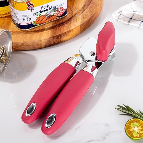 Miniatura 7 de TJ POP - Abrelatas manual, abrelatas de mano resistente, borde liso, perilla de fácil giro, con abrebotellas, accesorios de cocina, color rojo