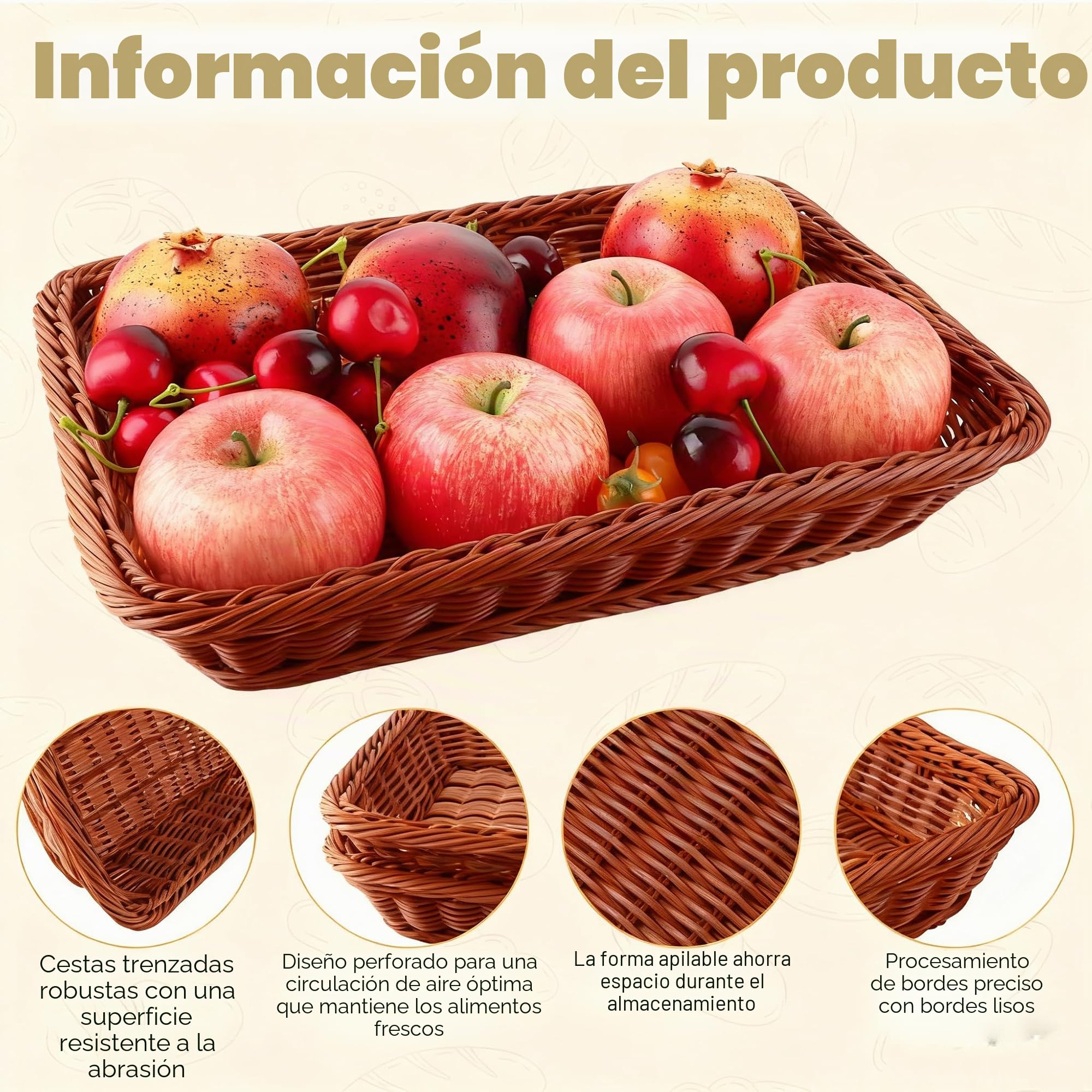 DAJAVE Juego de 4 cestas para panecillos 40x30x8 cm, cestas de pan trenzadas, cesta de mimbre de ratán, cesta de almacenamiento tejida de mimbre para verduras, frutas, pan, alimentos, para el hogar