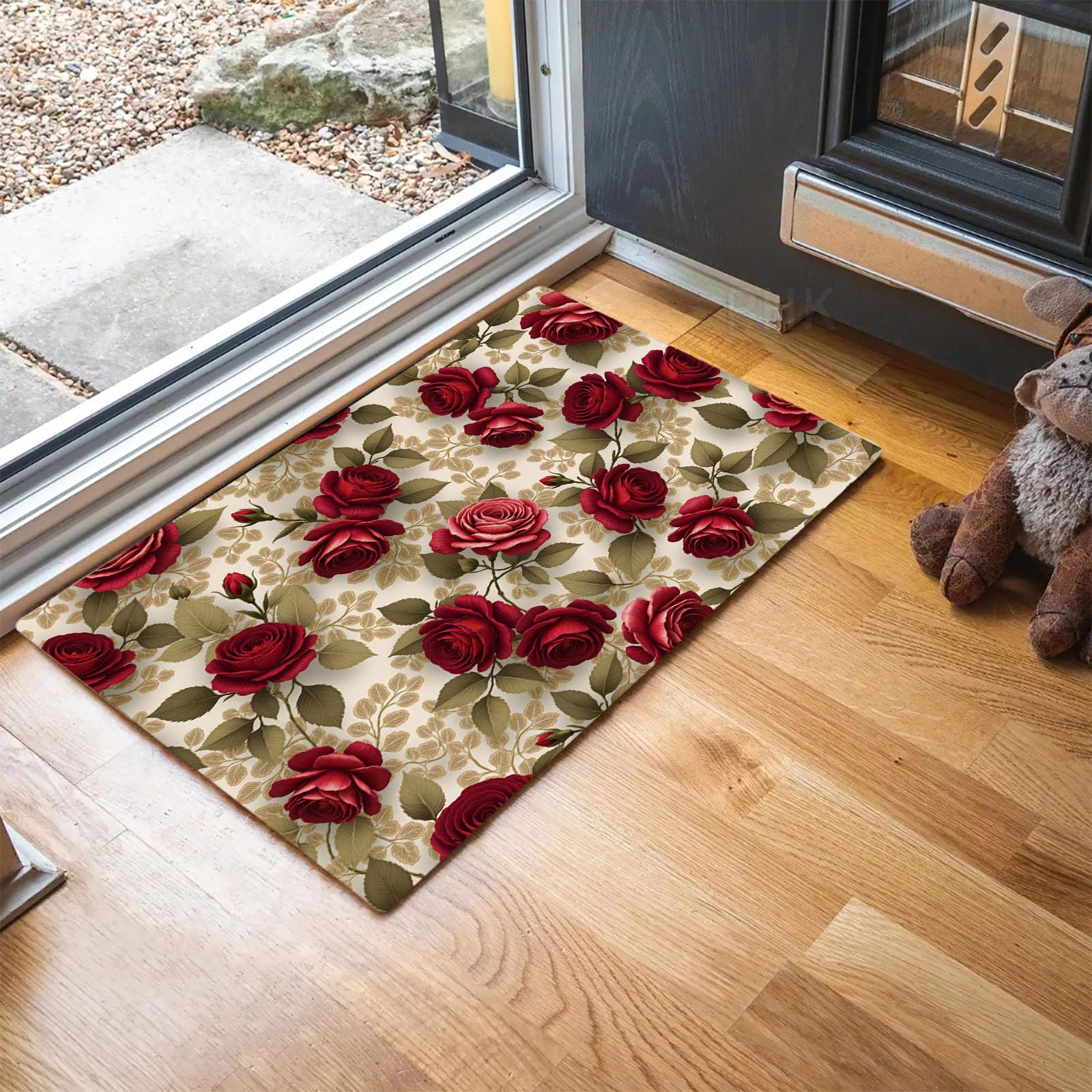 Paillasson d'intérieur antidérapant lavable rétro rouge framboise