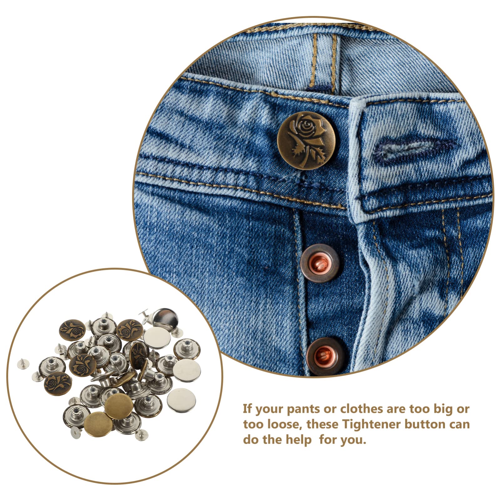 NUOBESTY 15 Set Di Fibbie Per Jeans Portatili Bottoni in Lega Per Jeans Senza Cuciture Riutilizzabili Per Una Vestibilità Più Aderente