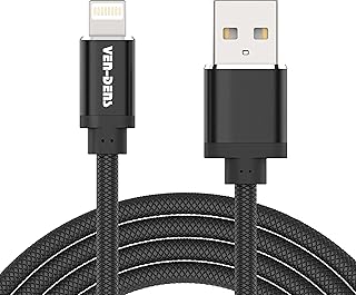 VEN-DENS USB A To Lightning Cable for iPhone 11/11 Pro/11 Pro Max/SE 2022/XS Max/XR/X/8/7 Plus/7/6 Plus/6 Cable MFi Certified 1.5M 2.4A Fast Charging Cord Strong Nylon Braided Charger Cable (BLACK)