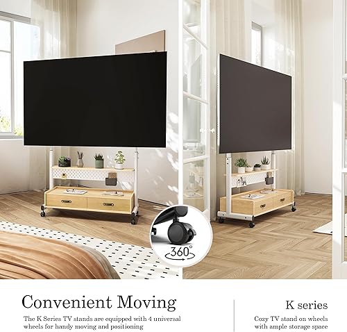 Miniatura 10 de FITUEYES Soporte de TV de suelo rodante para televisores LCDLED grandes de 70 a 100 pulgadas, carrito de TV resistente con capacidad de hasta 176