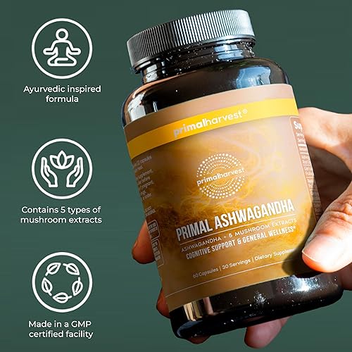 Miniatura 6 de Primal Harvest Suplemento Ashwagandha con 5 extractos de hongos: melena de león, reishi, cordyceps, cola de pavo y maitake para apoyo inmunológico
