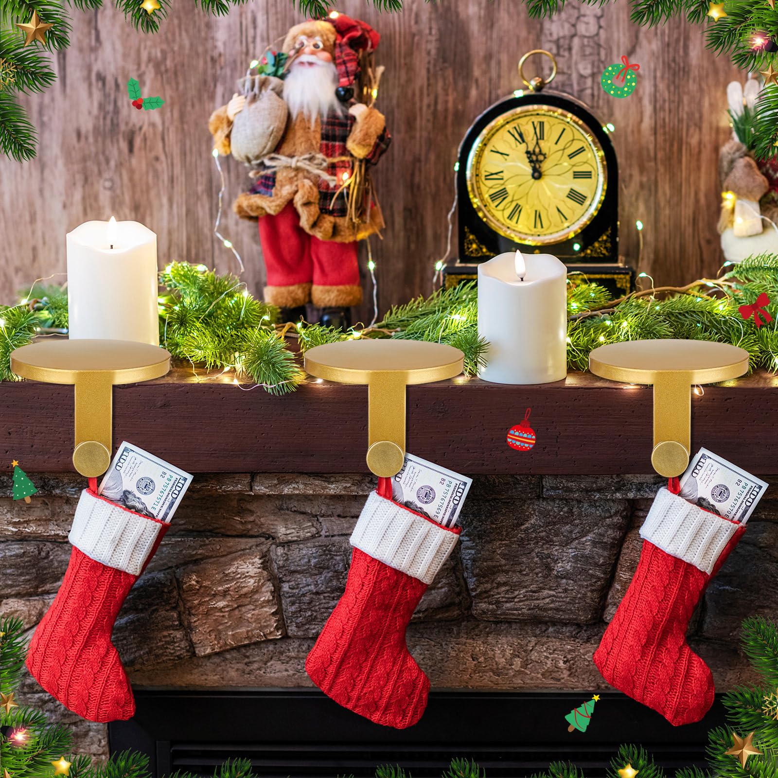 PEUTIER 6 Pezzi Porta Calze Natale, Ganci per Camino Ganci in Metallo per Appendere Calze di Natale Clip per Calza da Camino per Decorazioni Natalizie(Nero