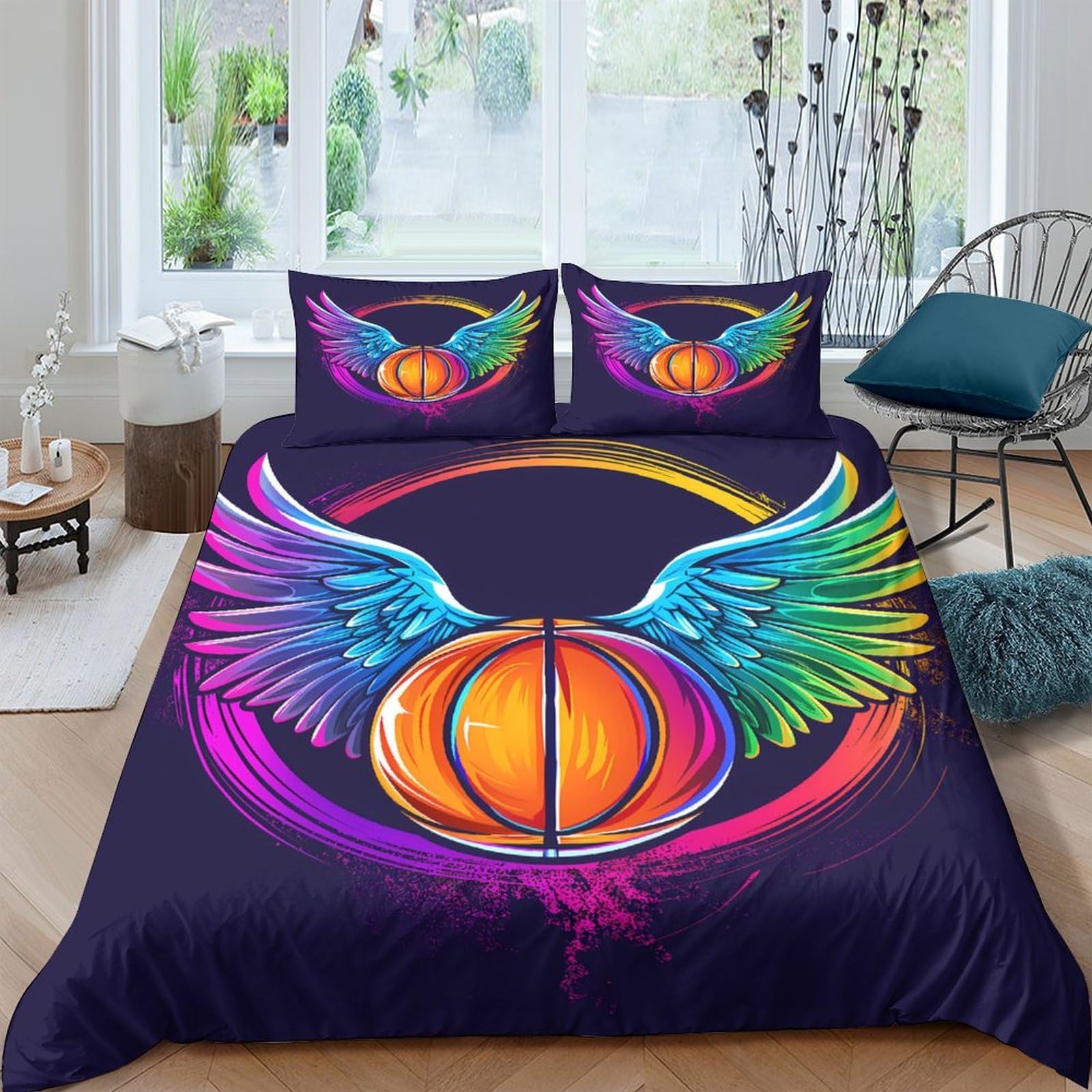 Ctjqhvkz Style-6 3D Printed Colorful Wing Basketball Fitted Sheet Microfiber Soft Mattress Cover For Bedroom Dorm Decoration Single（135X200cm）