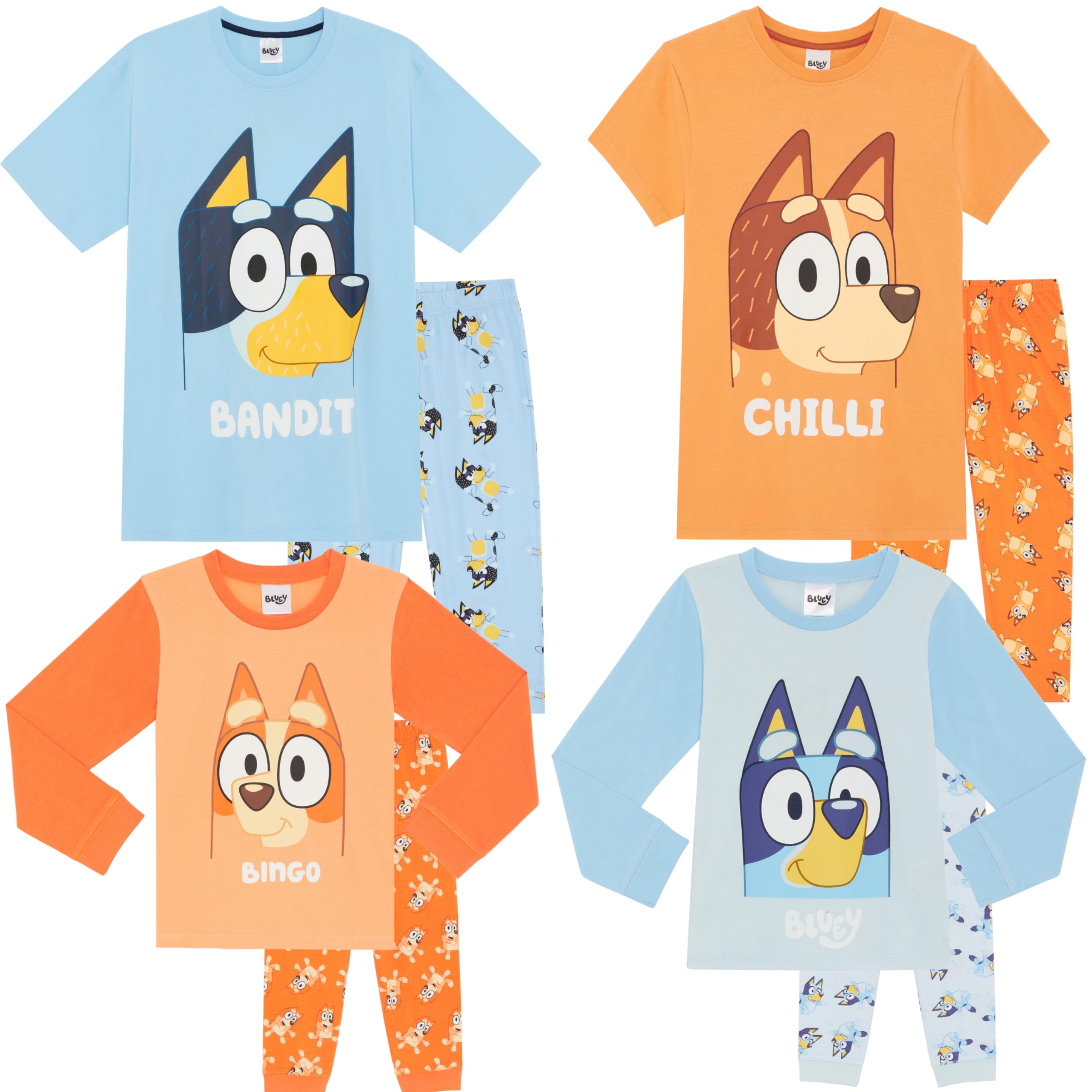 Bluey, Bingo, Chilli & Bandit 100% Combed Cotton Family Pyjamas Children's, Men's, Women's Christmas