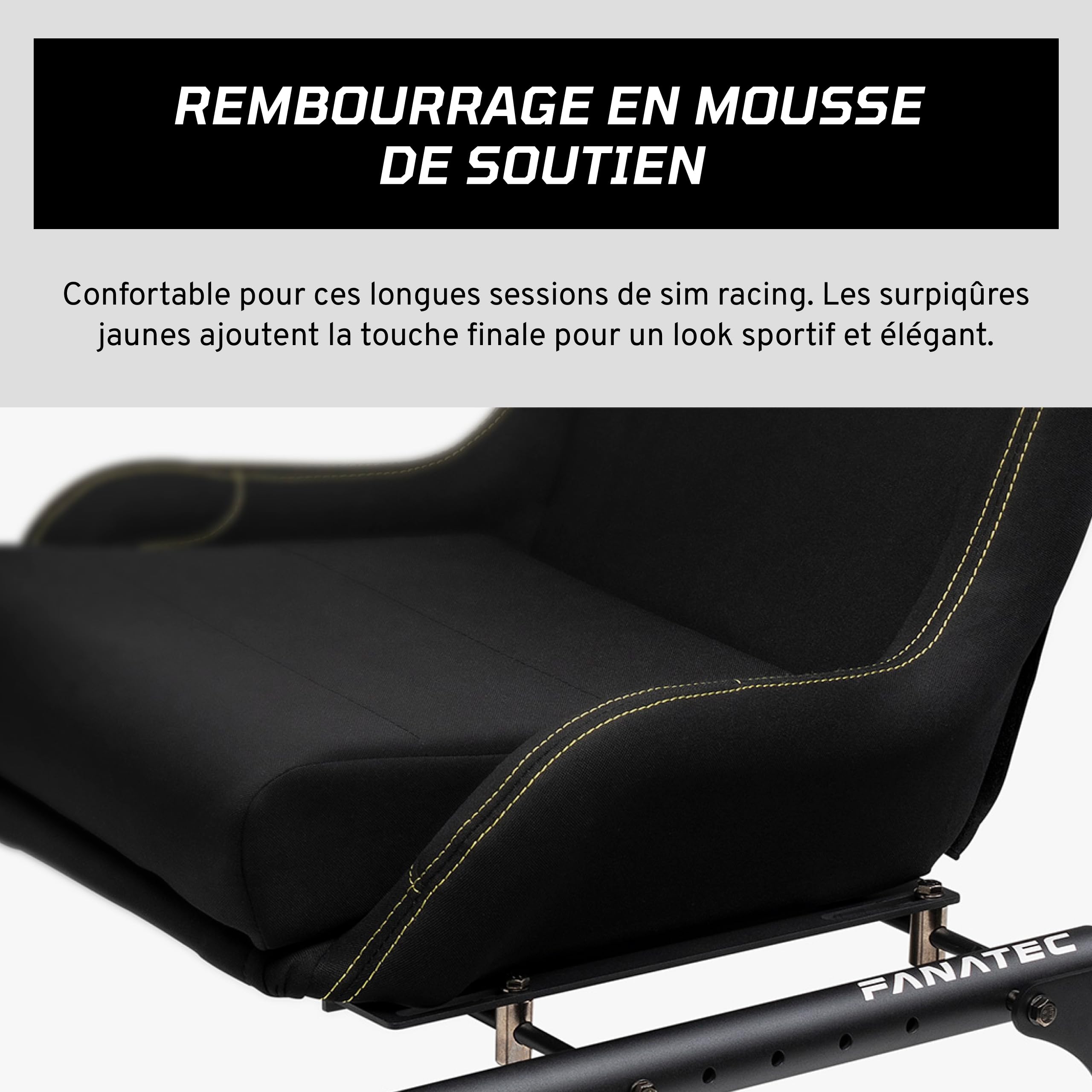 FANATEC CSL Siège baquet Cockpit pour le Sim Racing – Léger et Durable, Conçu pour le CSL Cockpit, Rembourrage en Mousse de Soutien Refroidissement Passif, Confort longue durée - Noir