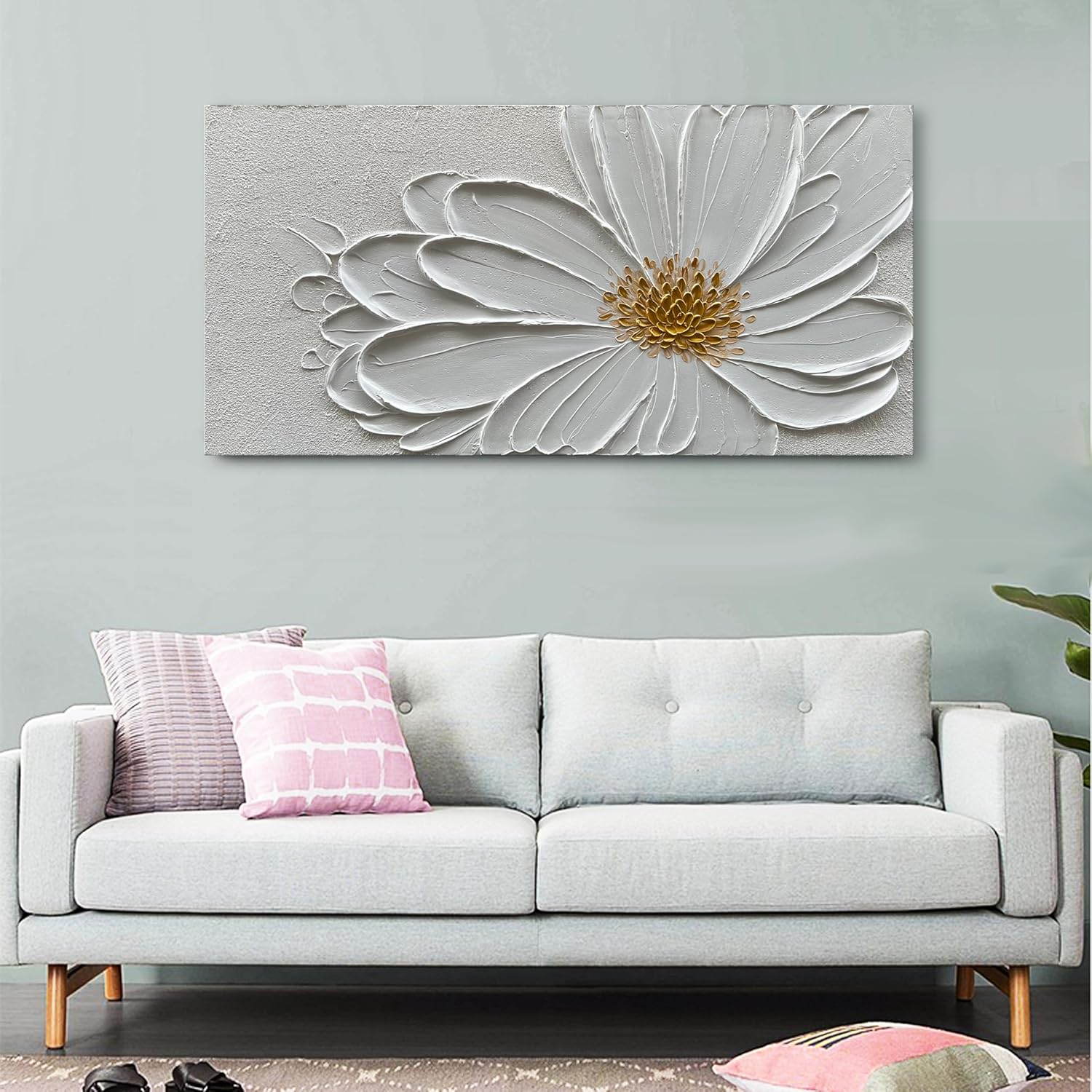 Epicler art Hand-painted White and Grey abstract wall decoration Oil Thick texture Minimalist art 40x28 inches Epicler art Hand-painted White and Grey abstract wall decoration Oil Thick texture Minimalist art 40x28 inches