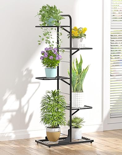 SUEH DESIGN Soporte de metal para plantas de interior y exterior, 5 niveles y 6 macetas de esquina para plantas, estante de metal para interiores,