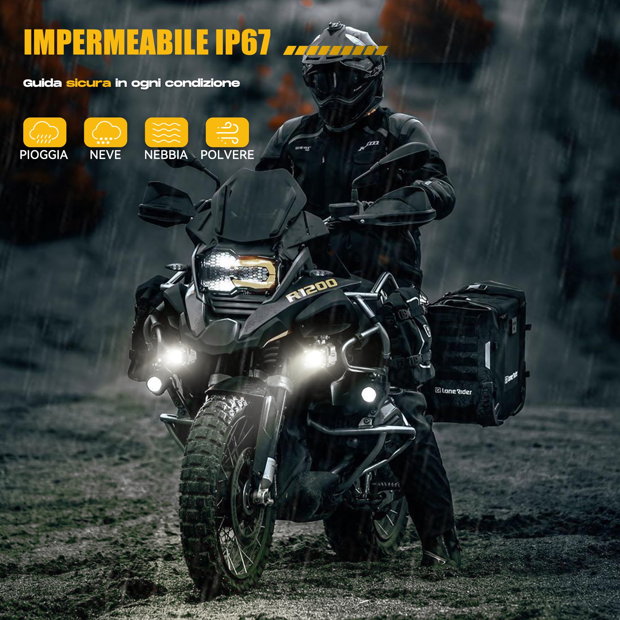 Future Eyes Fari Fendinebbia Moto LED, Luci Ausiliarie Regolabili a 360°, Impermeabili IP67, Luci Fuoristrada per Guida Notturna, Abbaglianti e Anabbaglianti Ambra/Bianco, Compatibili con ATV e UTV