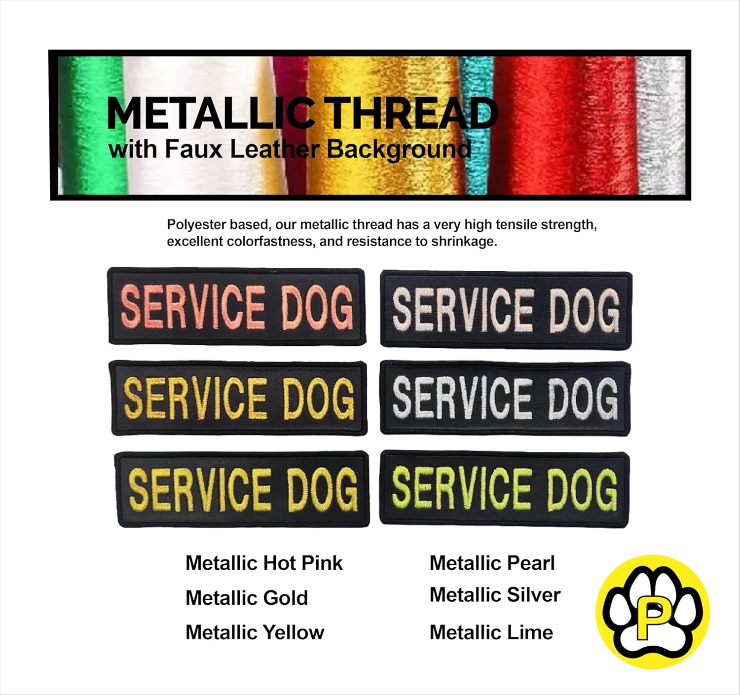 2パック刺繍サービスドッグフェイクレザーメタリックスレッドパッチ-ワーキングアニマルドッグバッジ縫い付けパッチ(メタリックゴールド、