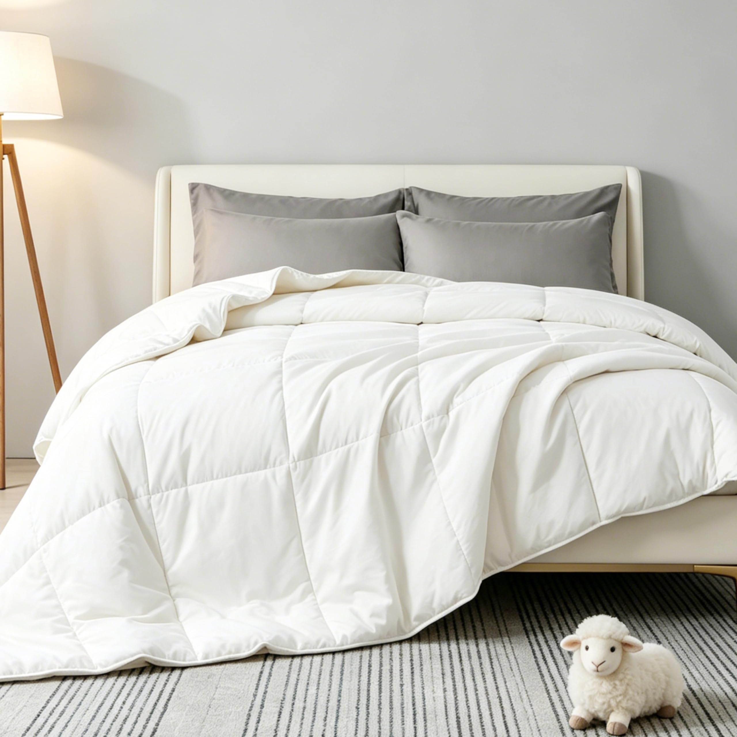 Photo 1 of 100% Australian Wool Comforter Queen Size –Natural Temperature Regulating Wool Duvet Insert for All Seasons, No-Shedding Organic Cotton Cover with 4 Corner Tabs, Machine Washable,Breathable(White)