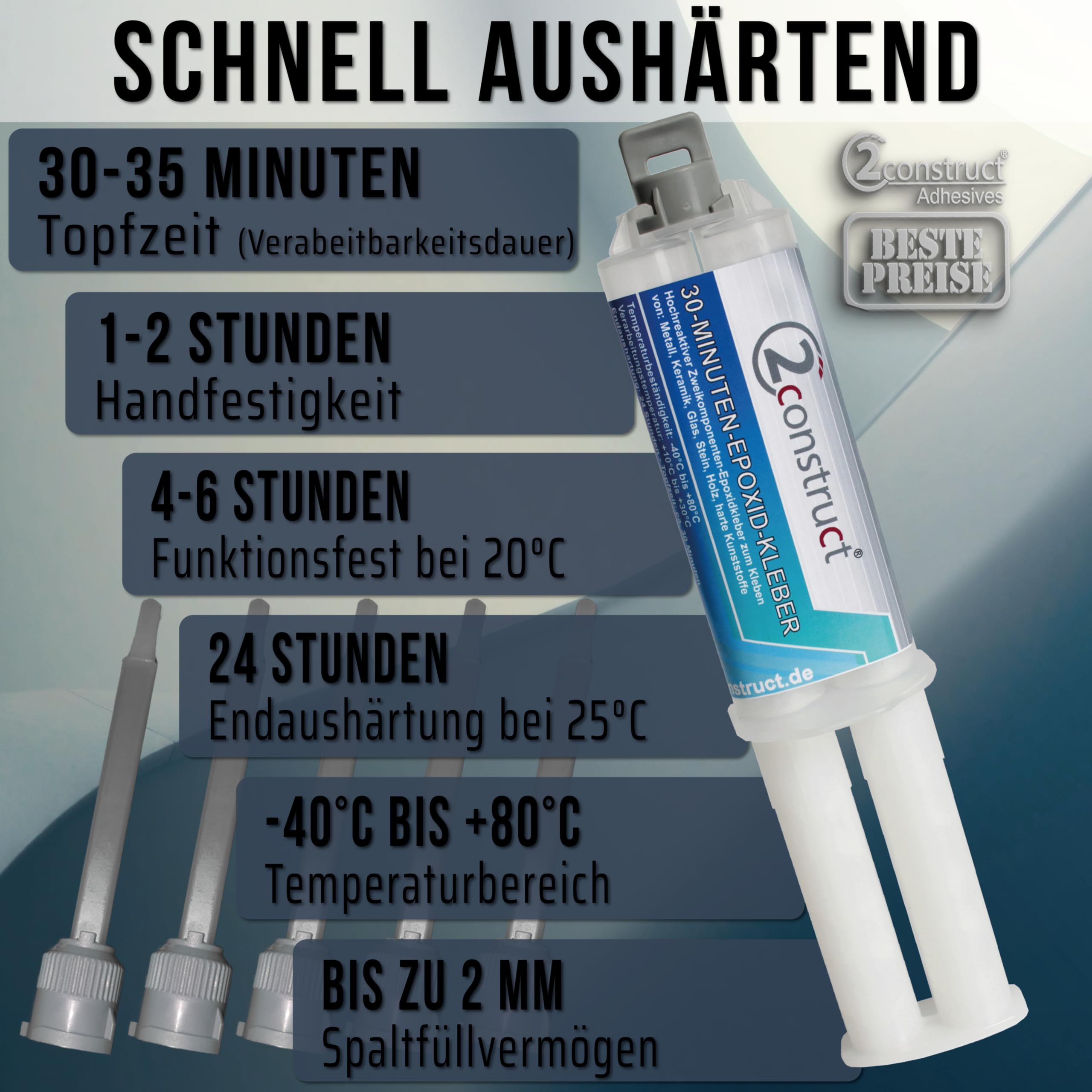 30 Minuten Epoxidharz ConPox-30, 25g, Spritze mit 5 Mischdüsen