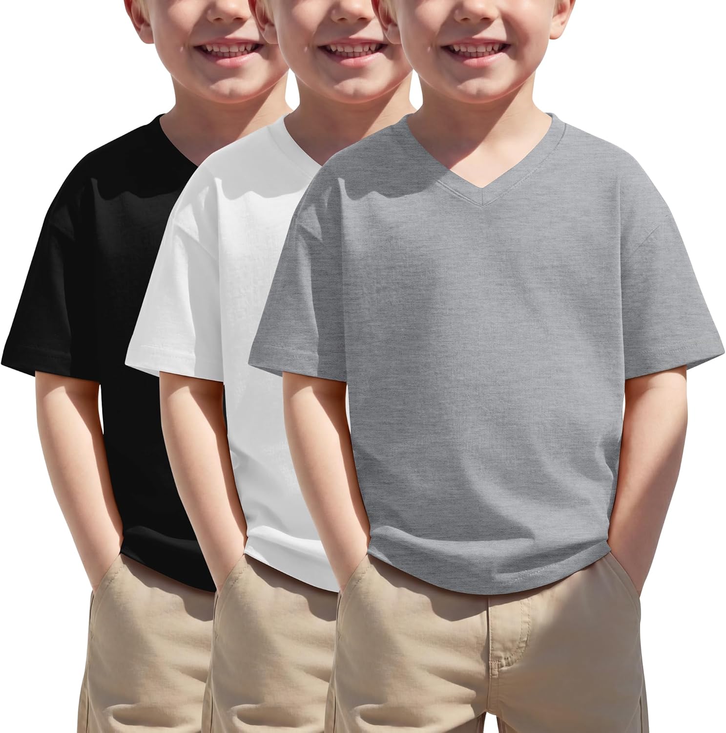 3 Pack Toddlers Boys Girls Oversized T Shirts Short Sleeve V Neck Tops Baby Cute Loose Solid Summer Tees 18M-5T