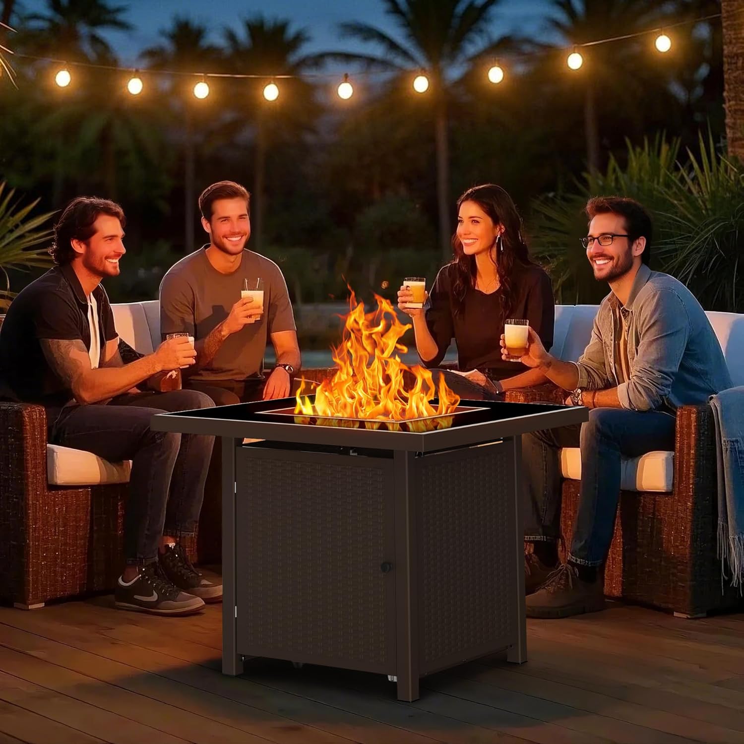 Dimensions of BALI OUTDOORS 32-inch Fire Pit and propane tank placement