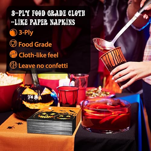 Miniatura 5 de 100 servilletas de Halloween de papel, calabazas de papel, cócteles, bebidas, almuerzo, servilletas de cena, suministros de fiesta, decoraciones de