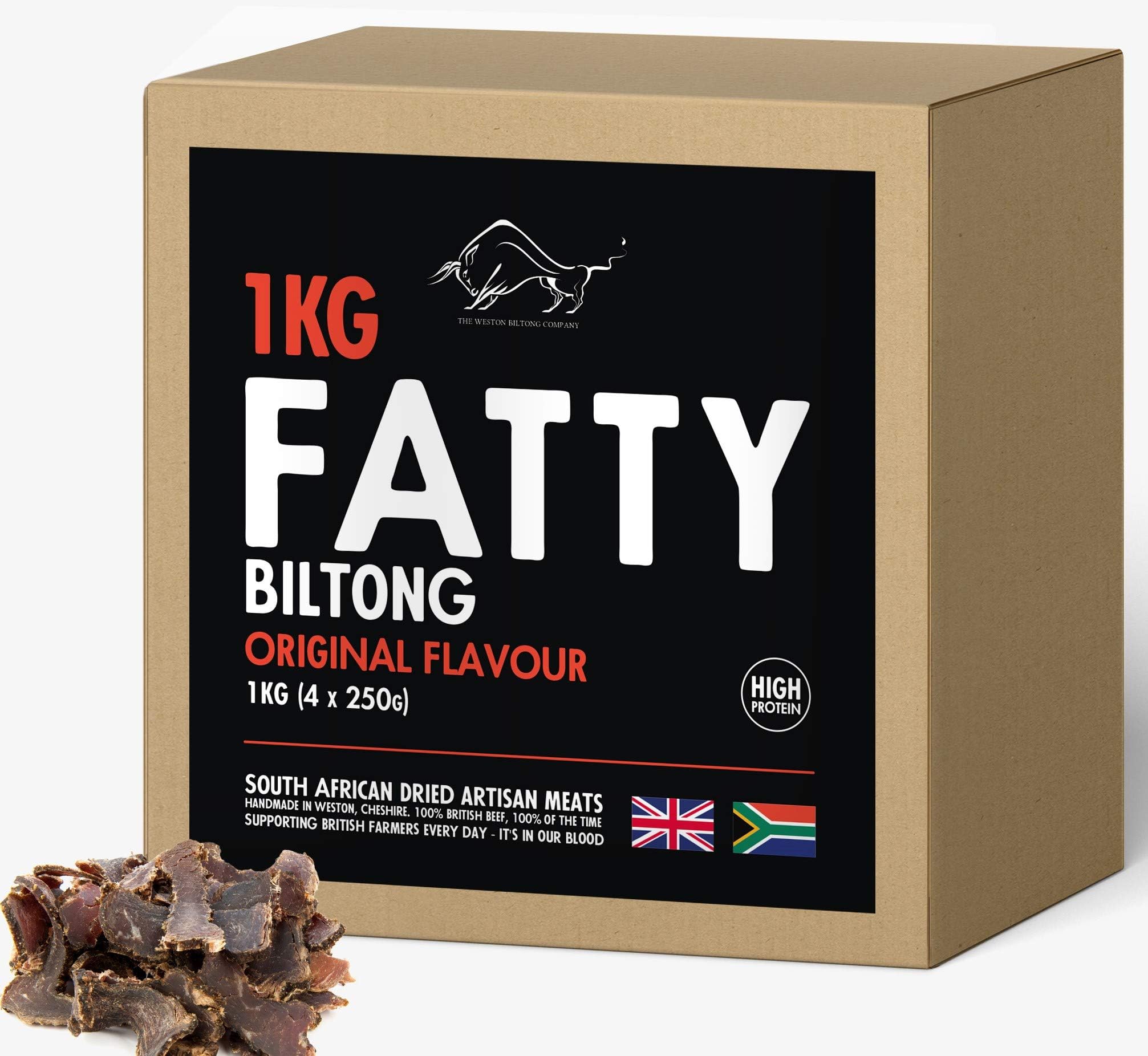 1kg of Fatty Biltong | Over 50% Protein | Lean Low in Calories | High in Protein Snack | Artisan Biltong by The Weston Biltong Company (Original)