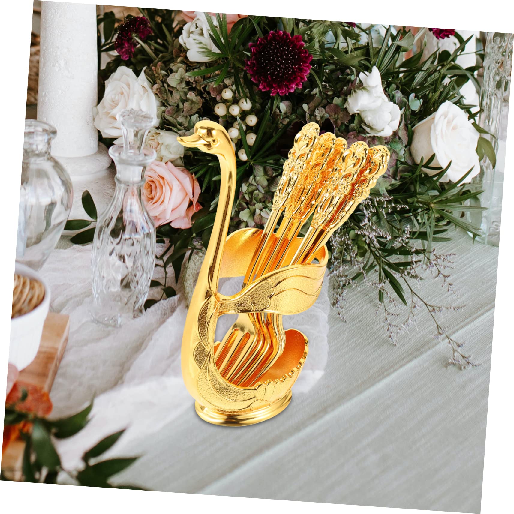 FUNOMOCYA 1Set Elegant Metal Swan Cake Fork with Holder Dessert Forks for Banquets Design Smooth Resistant Finish Housewarming Present
