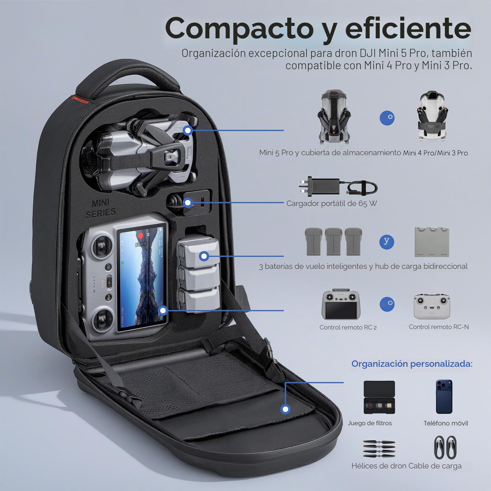 STARTRC Mochila para dji Mini 5 Pro y Lito X1 - Impermeable con Carcasa EVA rígida, Compartimento para Tableta de 11 Pulgadas, Compatible con Controlador RC 2/RC-N1/RC-N3, Fly More Combo y Accesorios