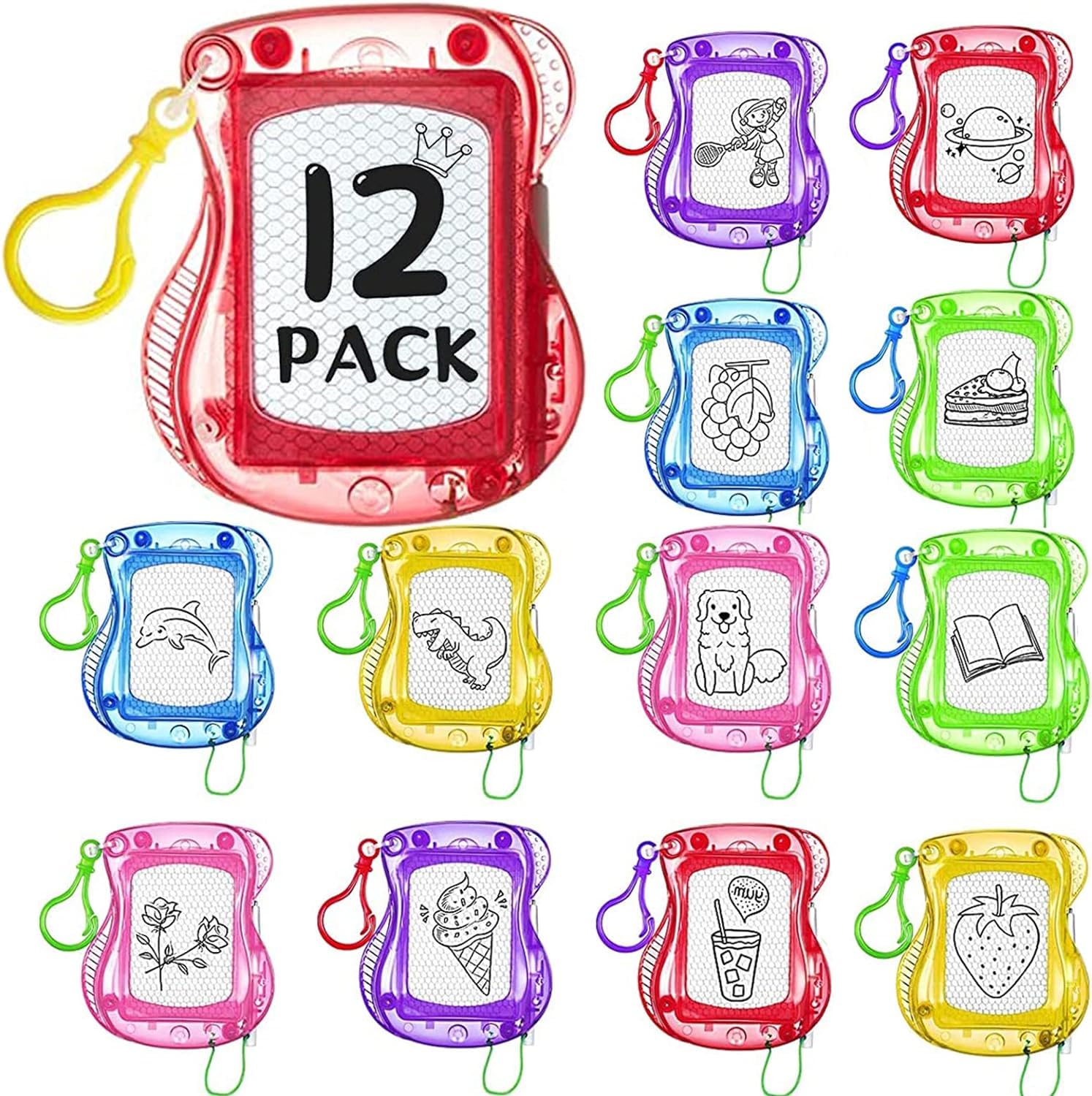 vercapm12 Pieces Mini Magnetic Drawing Board Keychains Magnetic Doodle Board Erasable Doodle Painting Sketch Tablet Writing Pad for Education Learning Travel Party Supplies, Multicolors